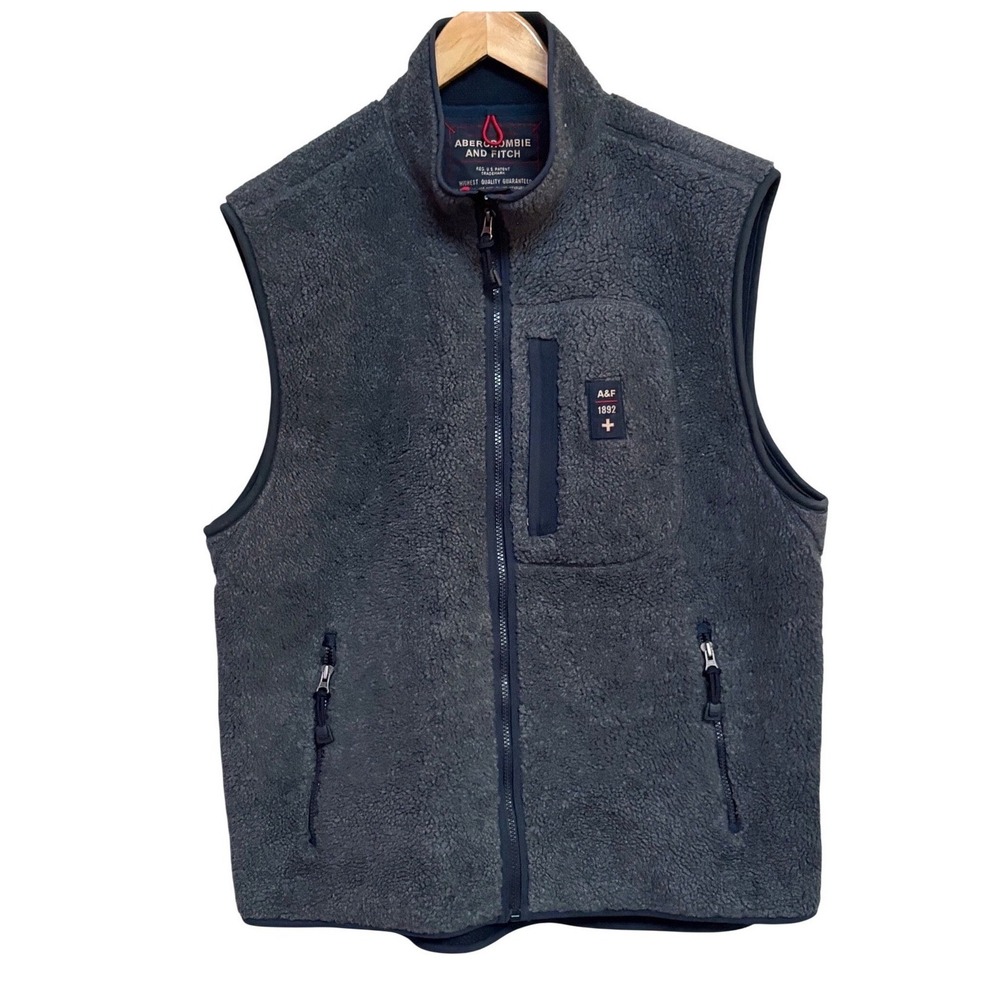 Abercrombie and Fitch Vintage Y2K Deep Pile Fleece Vest Charcoal Grey Mens XL